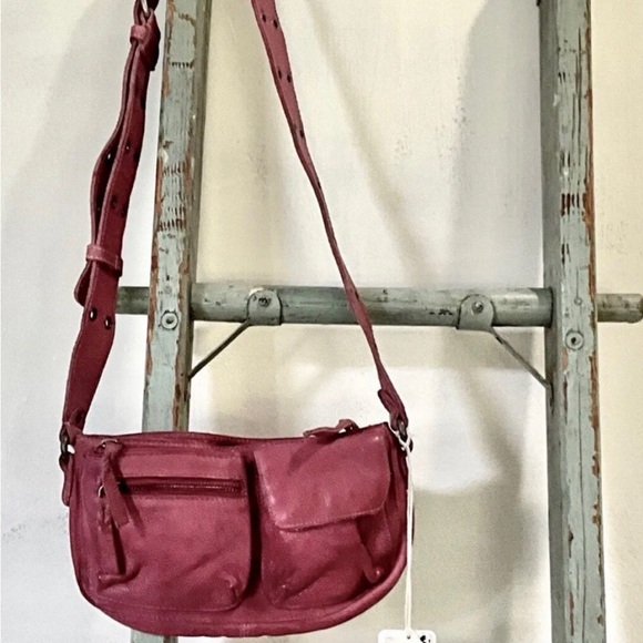 Free People Handbags - Free People Wade Leather Sling Crossbody Bag -Magenta Pink- Leather -NWOT!